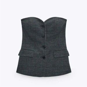 Zara Charcoal Plaid Strapless Top